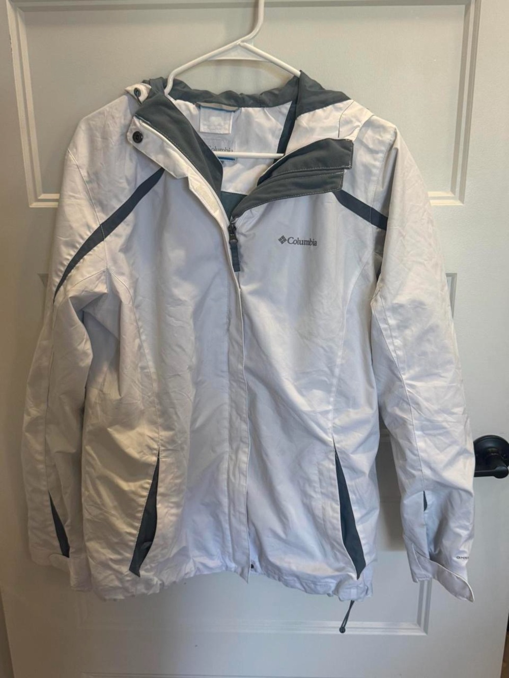 Columbia women’s interchange bugaboo jacket white grey stripes size Large